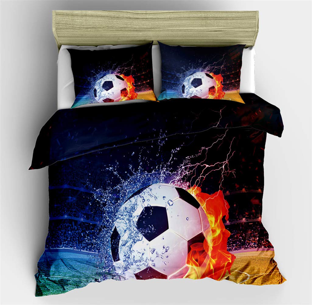 Housse de couette football 3D hypoallergénique avec fermeture éclair pour lit adulte 2 personnes