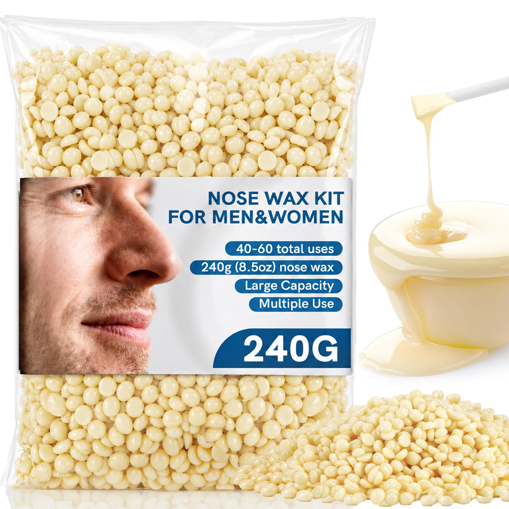 RAINFLOW Nose Wax Kit for Men & Women|240g Wax, 48 Applicators (40-50 Uses) 8.48 Ounce (Pack of 1)