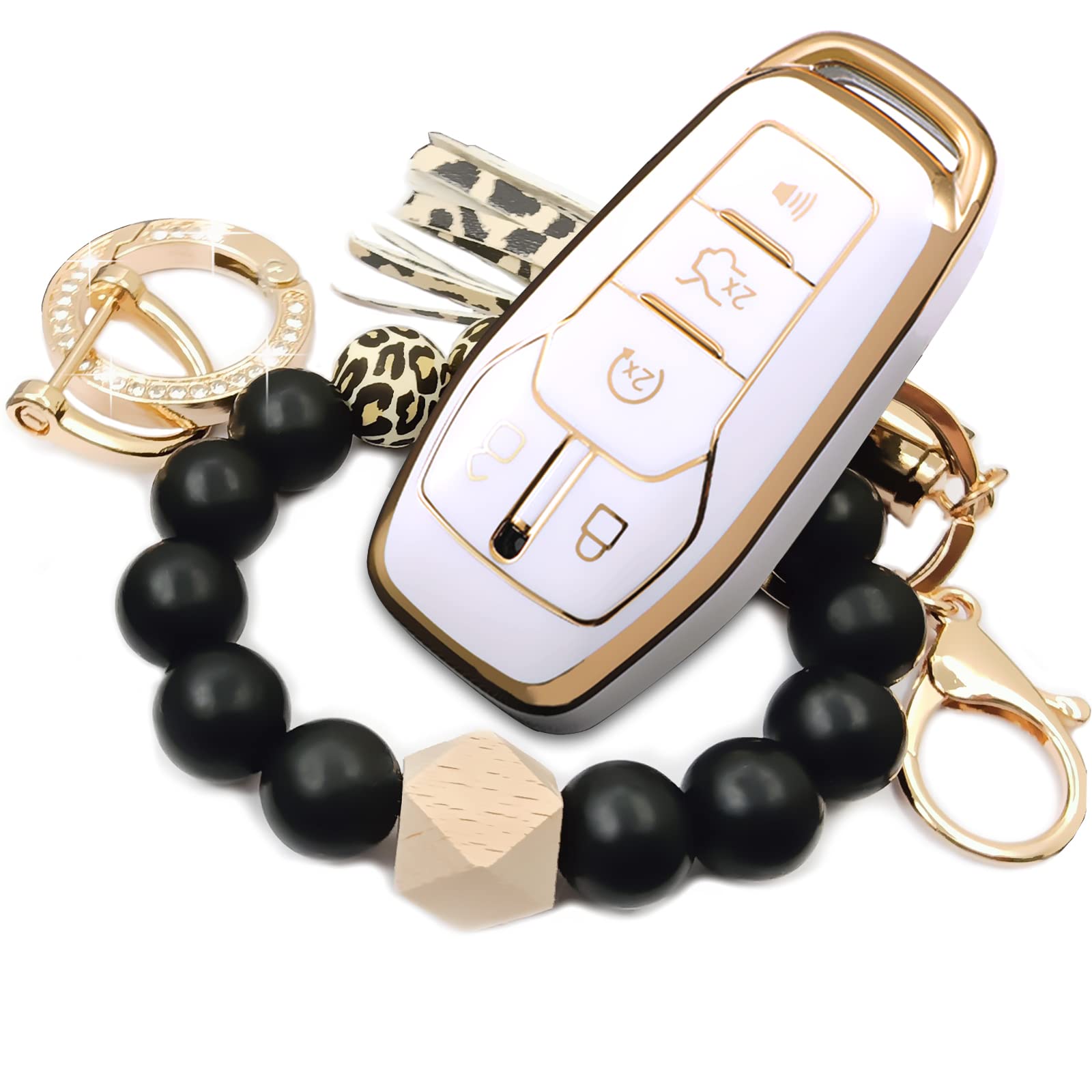 RFSRZ Car Key Fob Shell Cover Protector Case Wristlet Fits for Ford F150 F250 Fusion Edge Explorer Mustang Lincoln MKZ MKC