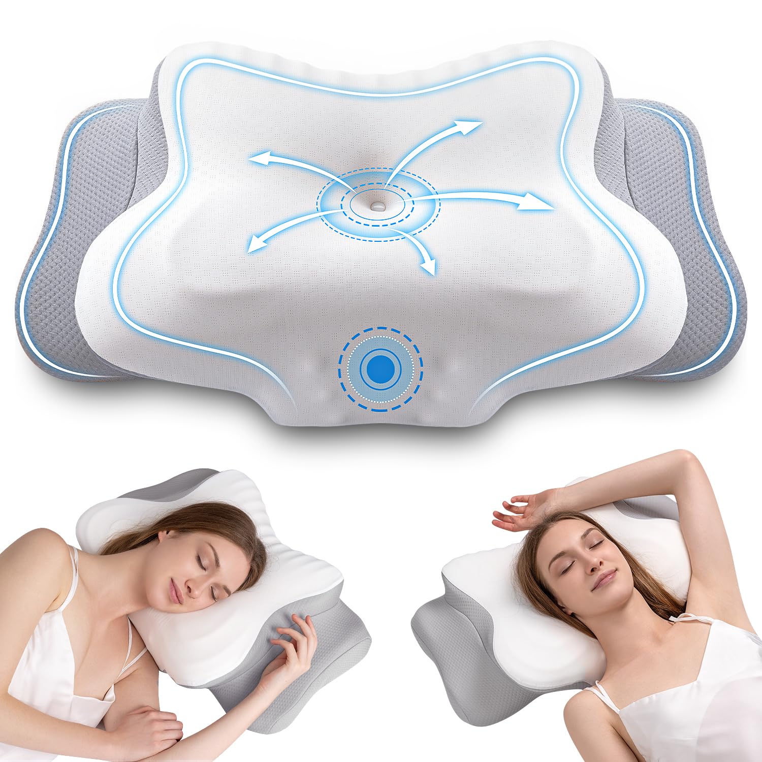 Scozkc Cervical Neck Pillow, Ergonomic Memory Foam Pillows for Neck Pain Relief with Breathable Pillowcase, Adjustable Contour Neck Support Pillow for Side Back Stomach Sleepers, Odorless