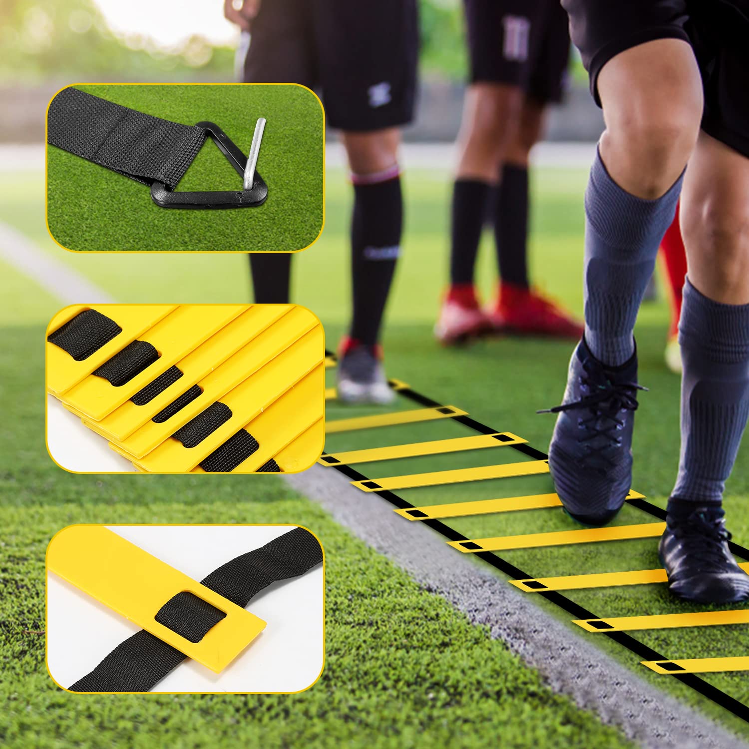 Herrselsam Fussball Trainingszubehör Koordinationsleiter Trainingsleiter, Koordinationsleitern mit 6 verstellbare Hürden, 12 Hütchen, Aufbewahrungstasche, Trainingsset Equipment