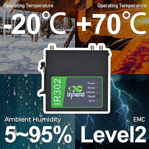 Miniatura 5 de InHand Networks IR302 Industrial IoT LTE 4G VPN, LTE Cat M1Nb-Iot+ Wi-Fi, ranuras para tarjetas SIM duales, gestión por plataforma en la nube,