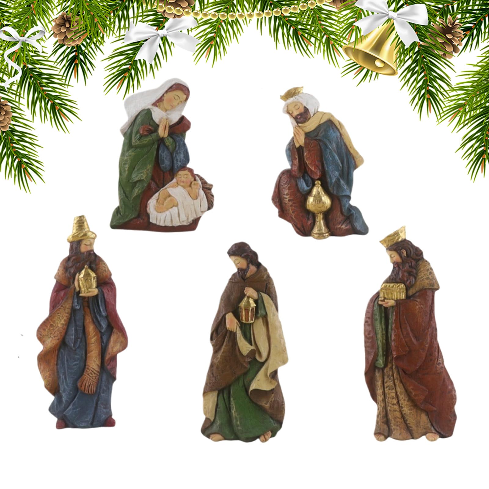 Set Per Presepe Set Classico In Resina Da 5 Pezzi | Scena Della Nascita Di Gesù Decorazione Interna Per Davanzale Chiesa Portico Tavola Da Pranzo Scuola Bambini Adulti Madre