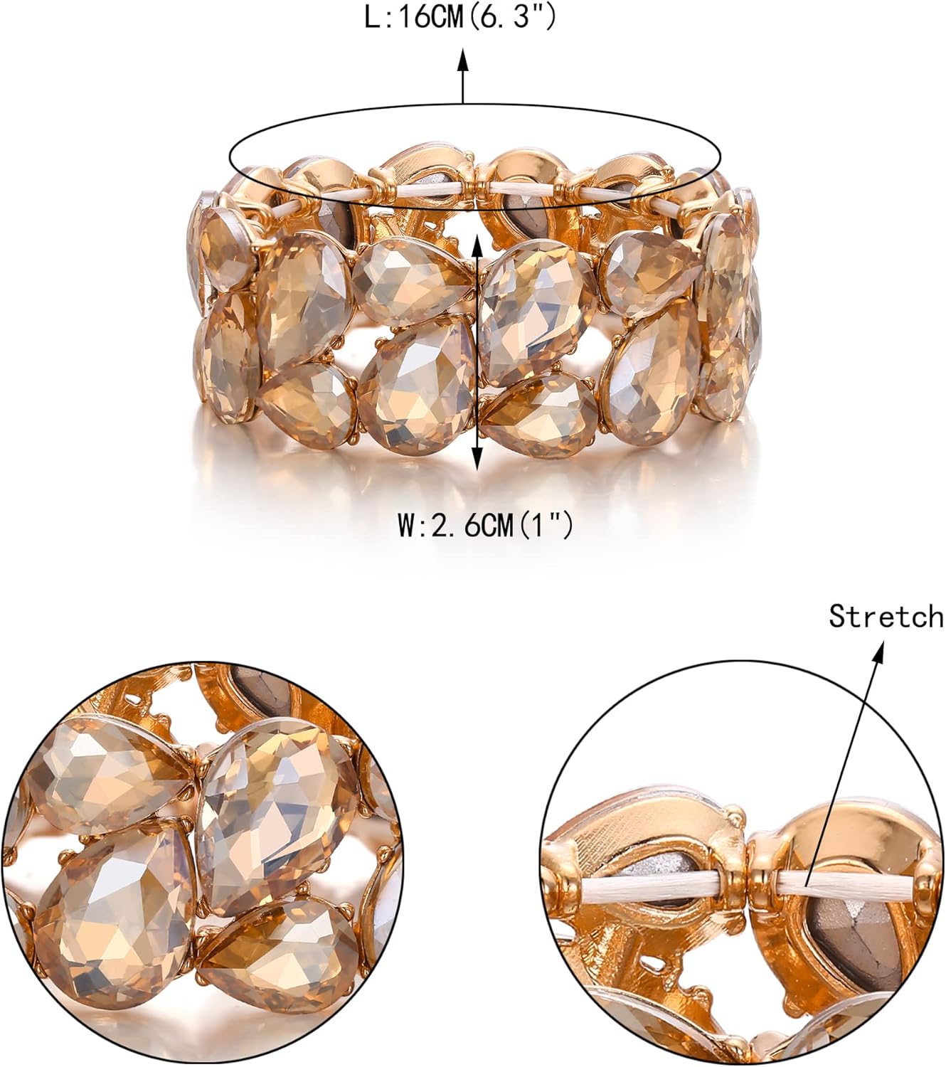 EVER FAITH Wedding Austrian Crystal Elastic Stretch Bangle Bracelet for Bride, Art Deco Elegant Taerdrop Vintage Party Wrist Jewelry for Woman - Image 4