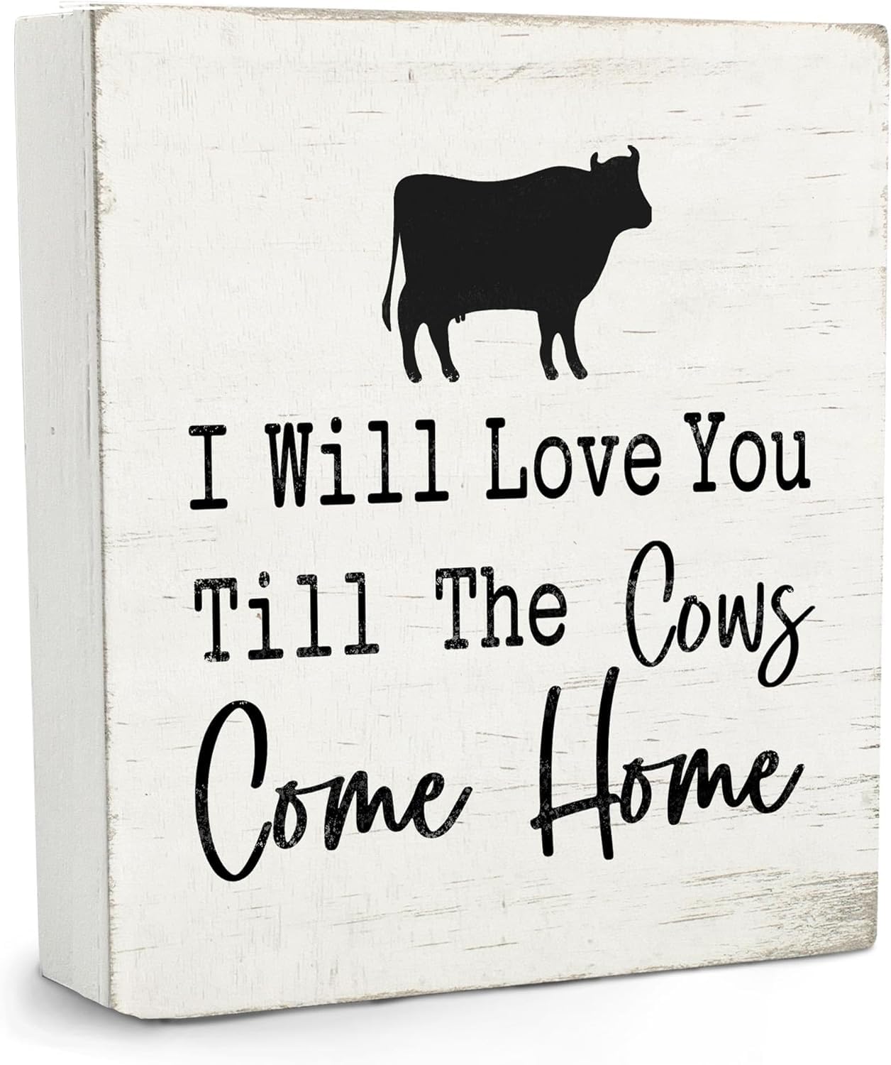 Pibonto Men's Desk Decor 7X7 Inch Cow Wooden Box Sign - Western Decor, Western Cow Wooden Sign, Farmhouse Rustic Deocr, I Will Love You Till The Cows Come Home