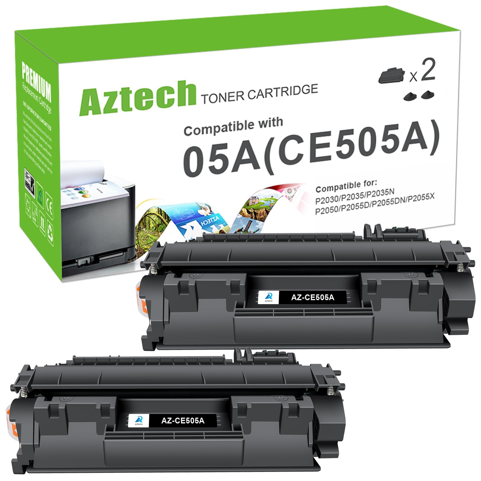Compatible Toner Cartridge Replacement for HP CE505A 05A for HP P2035 P2035N P2055DN 2055DN 2035N P2030 P2050 P2055D P2055X 2055D 2055X Printer (Black 2-Pack)