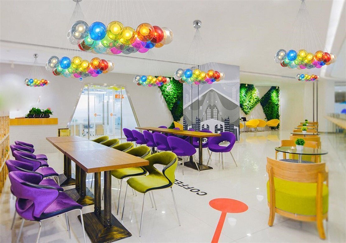 Kronleuchter Pendel Leuchter Hängeleuchte Pendelleuchte Farbige Bubble Ball Lampe Glas Esszimmerlampe Für Mehrflammige Leuchten Buntglas Höhenverstellbare 100CM (Color : 7 Head)