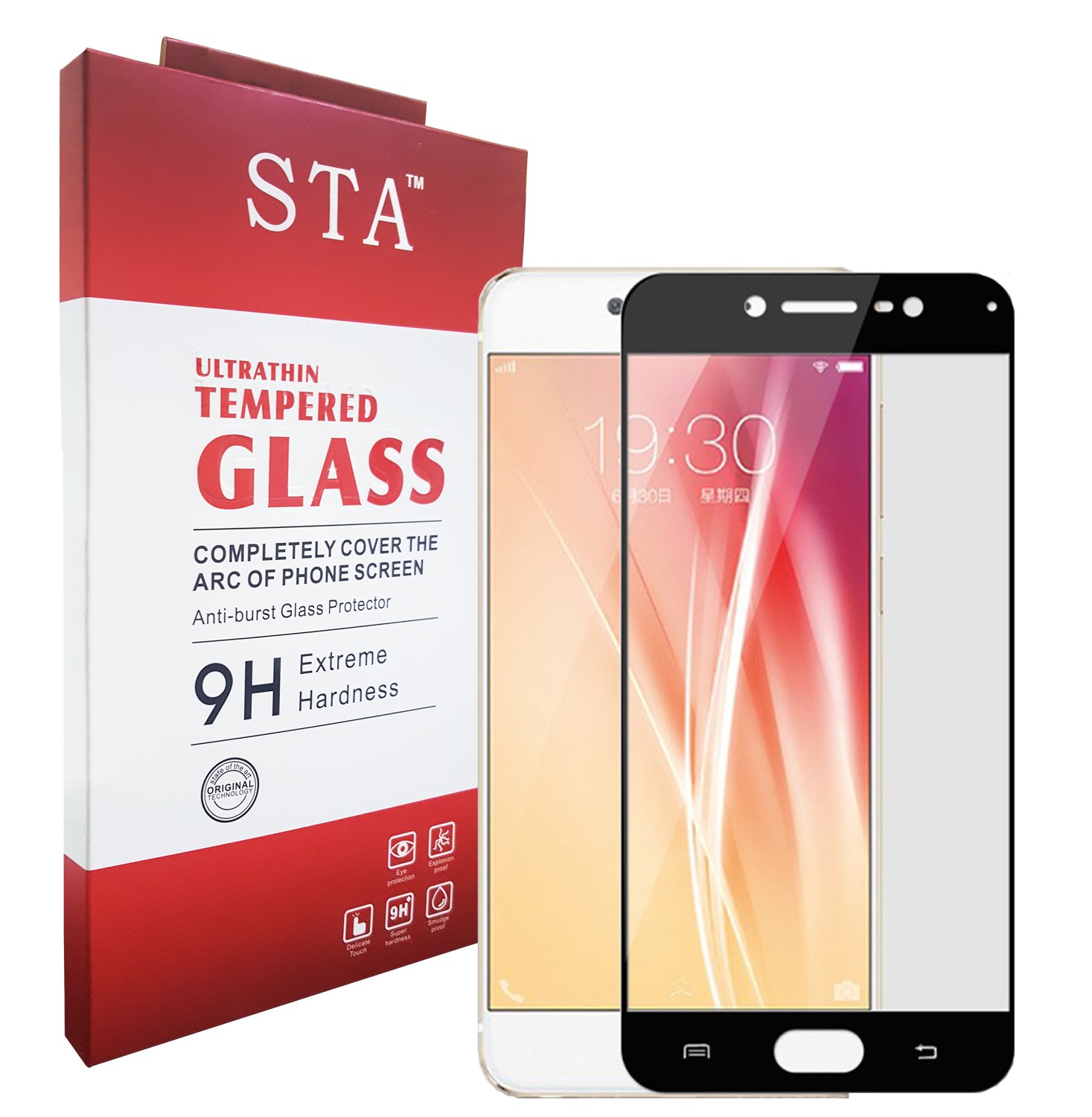 STA 9H Hardness Full Coverage Colored Tempered Glass Screen Guard Protector for Vivo V5 / V5S - Black