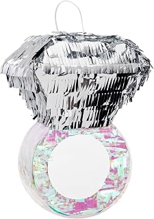 Juvale Diamond Ring Pinata - 7.2 x 7.1 x 11 in, Silver & Pink Diamond Style - Bridal Shower Decorations & Bachelorette Pinata - Engagement Party Decor & Party Supply