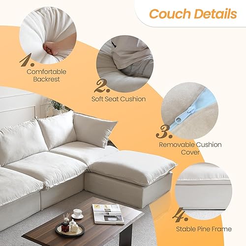 Miniatura 3 de JACH Sofás modulares en forma de L, sofá modular profundo con tumbona, sofás modulares modernos y cómodos de nube, fundas de cojín extraíbles, dos