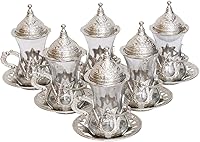 Vista 5 de Alisveristime Juego de 6 vasos de té turco hechos a mano Zamzam para servir vasos platillo y cuchara (plata)