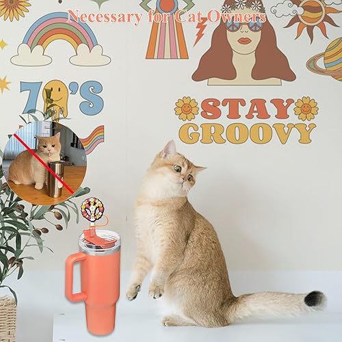 Miniatura 7 de Tapa de paja para copa Stanley, cubierta de paja Amreich Groovy, decoraciones hippie, cubiertas de paja boho de 0.394 in, accesorios de paja de 0.4