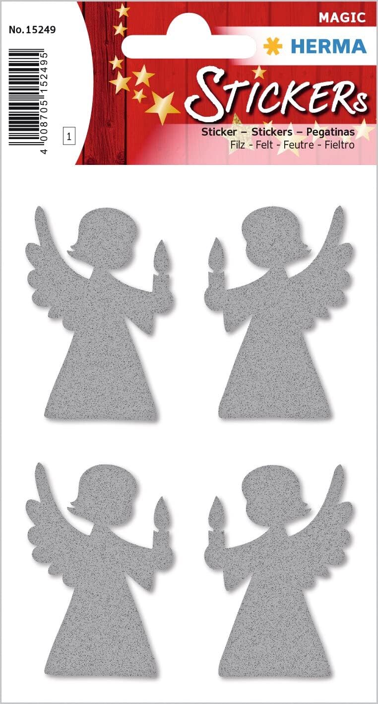 HERMA 15251 Christmas Stickers, Poinsettia (6 Stickers, Felt, Matte) Self-Adhesive Christmas Decoration, Permanent Adhesive Labels for Christmas, Gifts, Crafts, Advent Calendar, Yellow