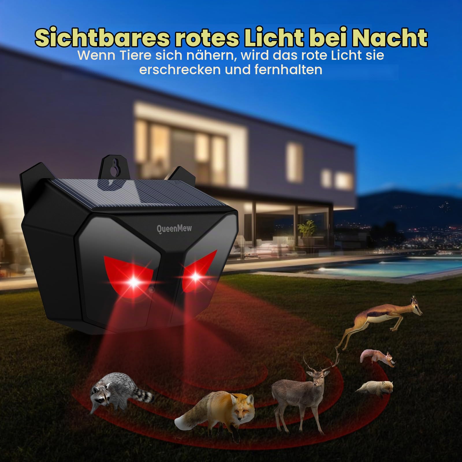 Katzenvertreiber Ultraschall, Katzenschreck für Garten mit Sensor, Solar Katzenabwehr für den Außenbereich mit Flash Light, Ultraschall Abwehrmittel vertreibt zur Vertreibung von Katzen, Batten