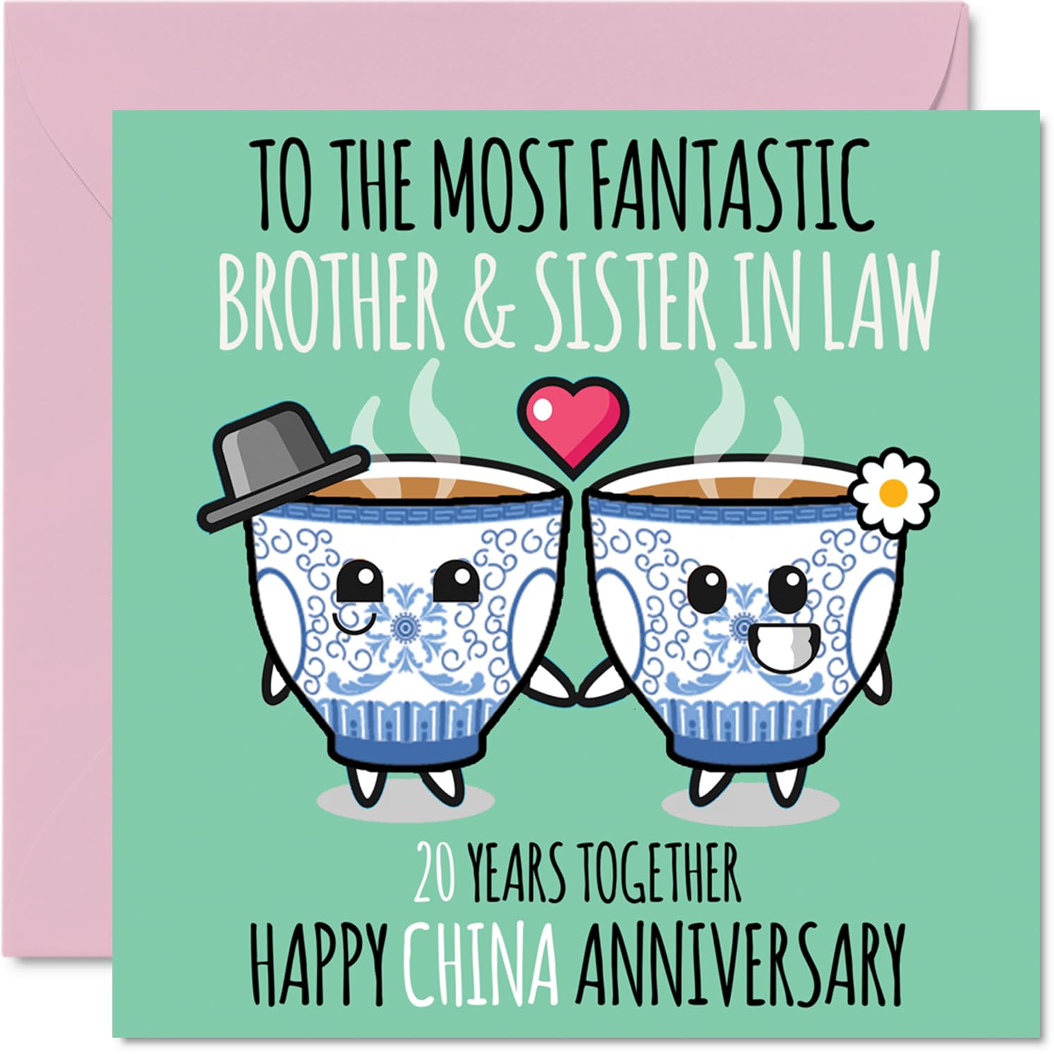Cute China Anniversary Card for Brother & Sister In Law - 20 Years Together - Happy 20th Wedding Anniversary Cards for Sister In Law Brother, 145mm Greeting Cards Anniversaries