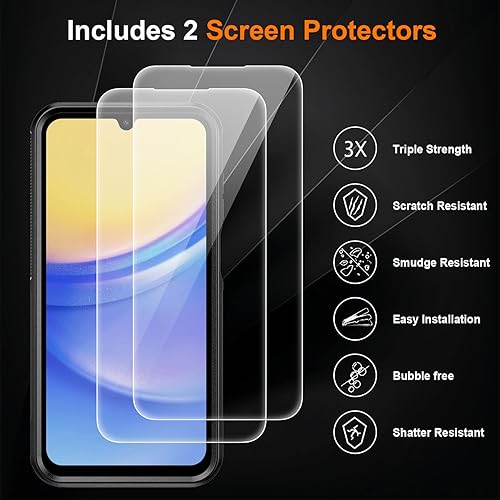 Miniatura 3 de Ezanmull Funda para teléfono Samsung Galaxy A15 5G, protección contra caídas de grado militar de 15 pies protector de pantalla de vidrio + protector