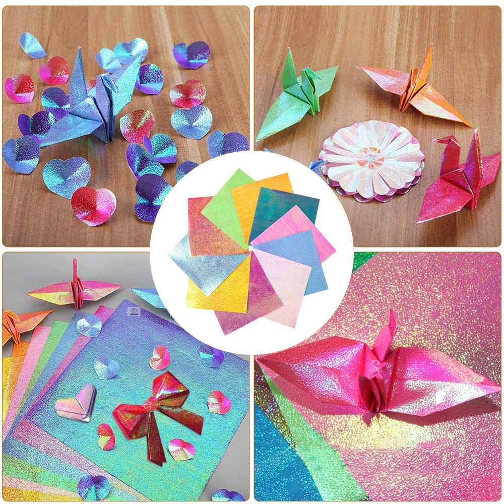 100 Feuilles Papier Origami Pailleté 15x15 Cm - 10 Couleurs Scintillantes, Idéal Bricolage Enfants & Adultes, Loisirs Créatifs