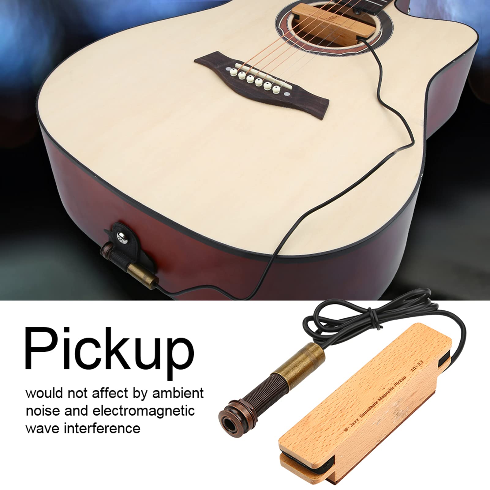 Micro de Guitare en Bois, Micro Externe Magnétique Passif Prise 6,35 mm pour Guitare Folk Acoustique