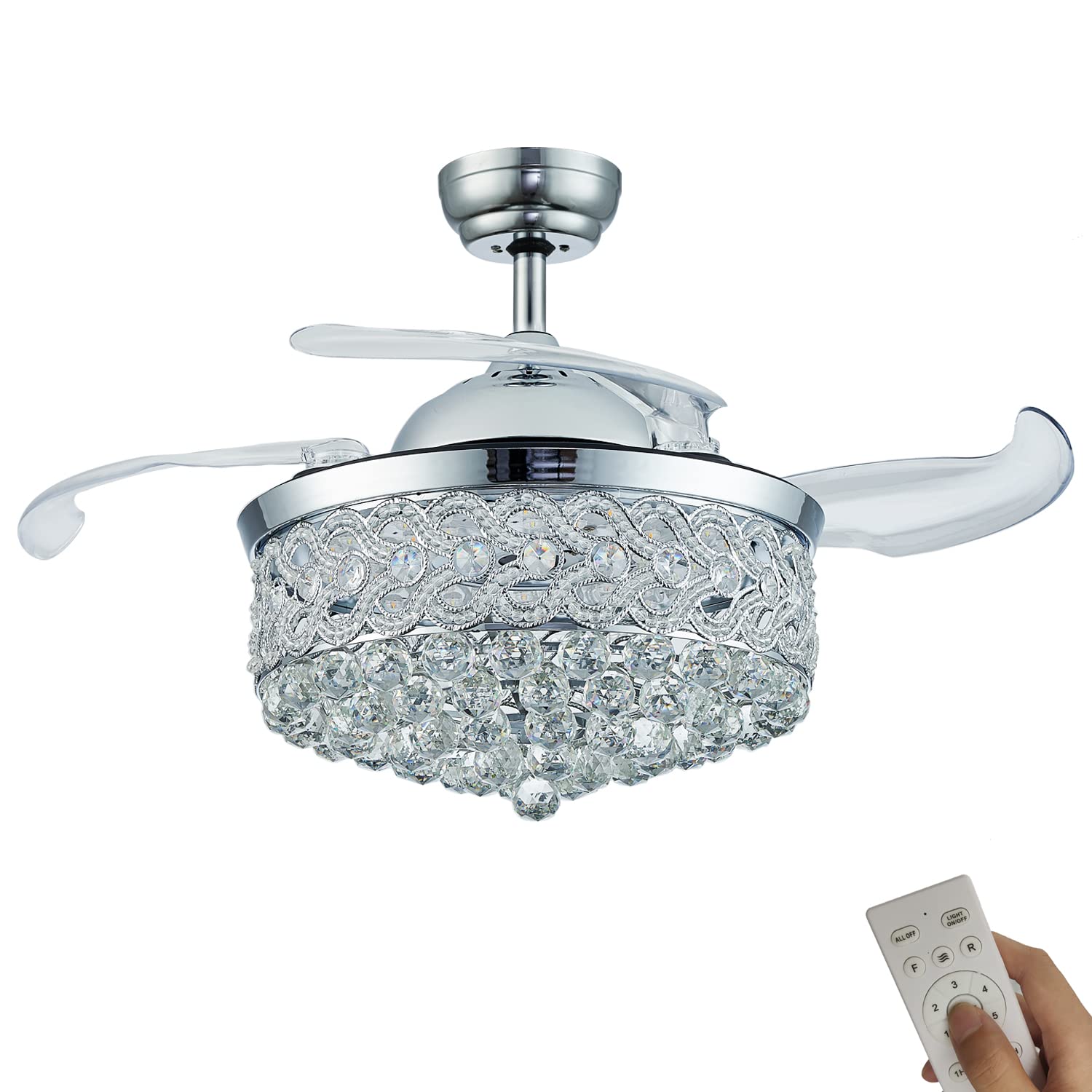 DuMaiWay 36" Chandelier Ceiling Fan, Fandelier, Modern Crystal