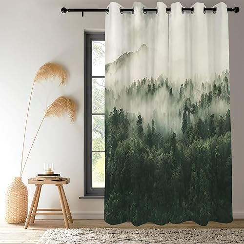 Miniatura 3 de Renaiss Cortinas Opacas de Bosque Brumoso, Cortinas con Aislamiento Térmico de Bosque Místico de Montaña Brumosa para Dormitorio con Ojales