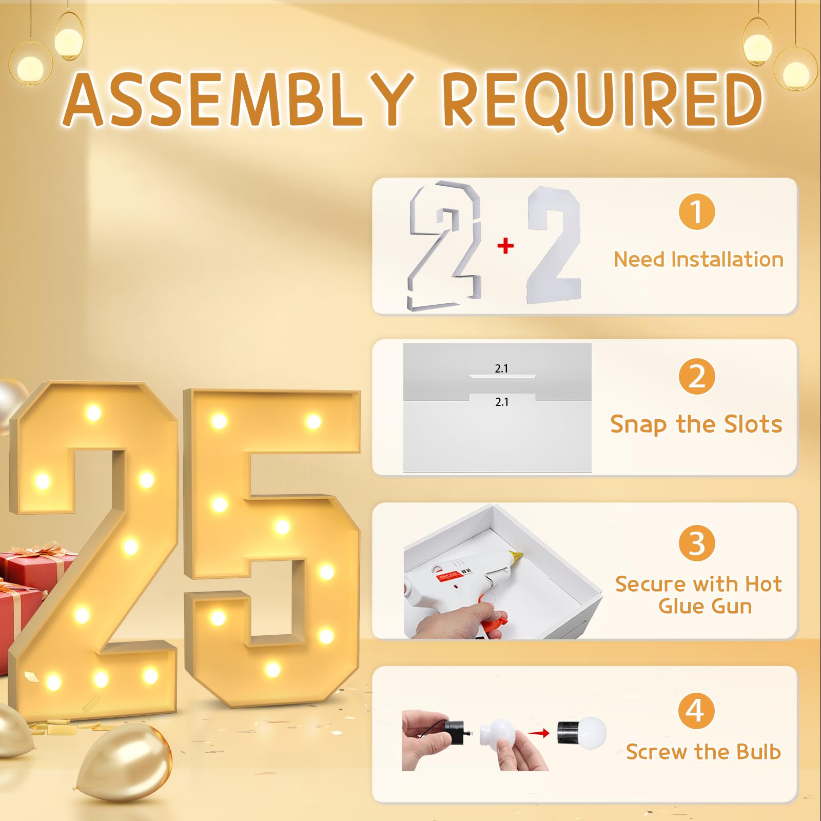imprsv 3FT Marquee Light Up Numbers,25th Birthday Decorations, DIY Marquee Numbers for Birthday Decorations, Party Decorations Birthday Party Decor,Mosaic Number 25,Pre-Cut Foam Board Kit