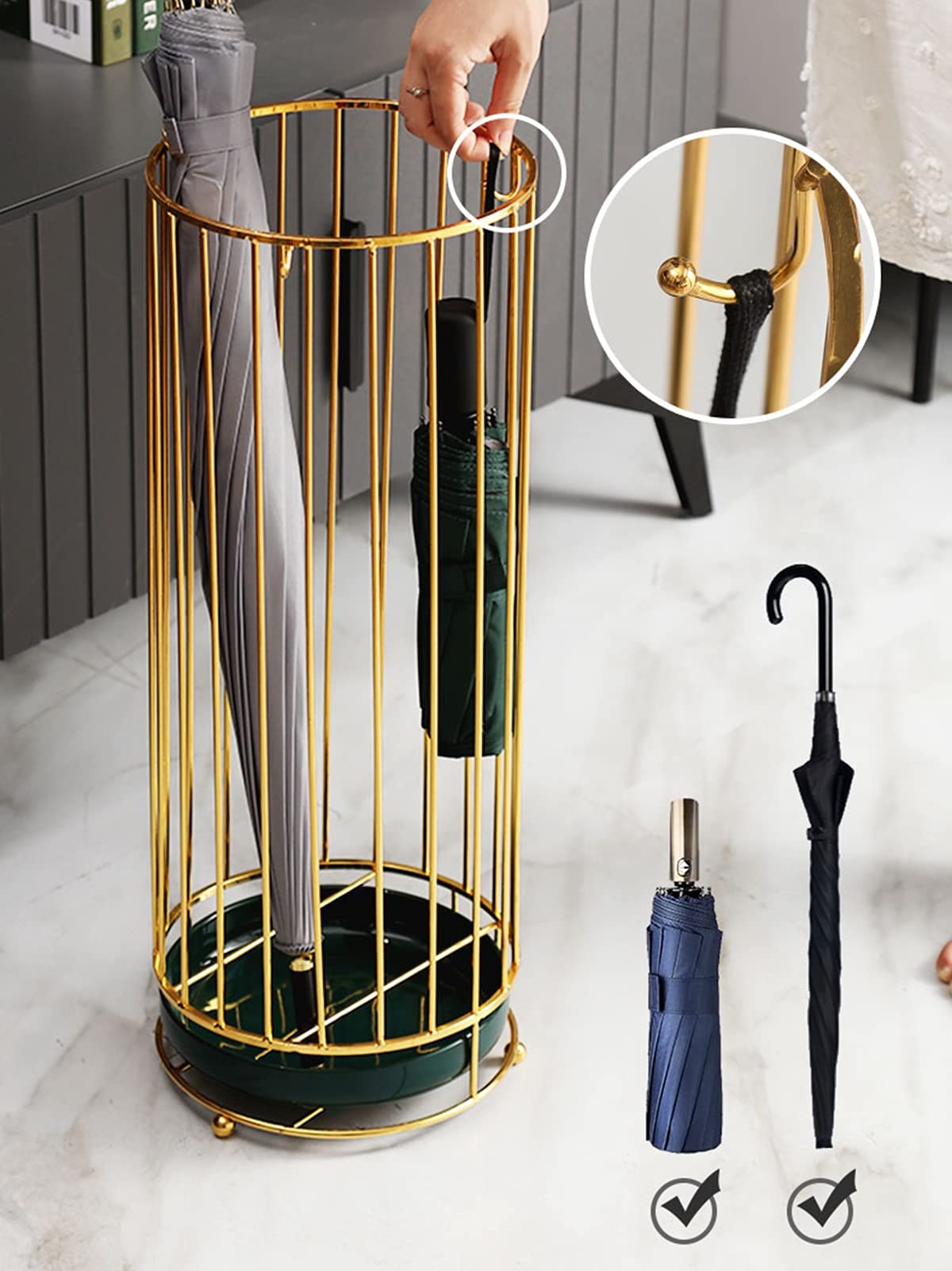 JISADER Schirmständer Gold - 65 Cm Hoch, Metall, Wasserdicht Für Eingangsbereich