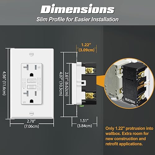Miniatura 10 de ELECTECK Tomas GFCI para exteriores de 15 amperios, resistentes a la intemperie (WR), receptáculos GFI de autoprueba con indicador LED, interruptor