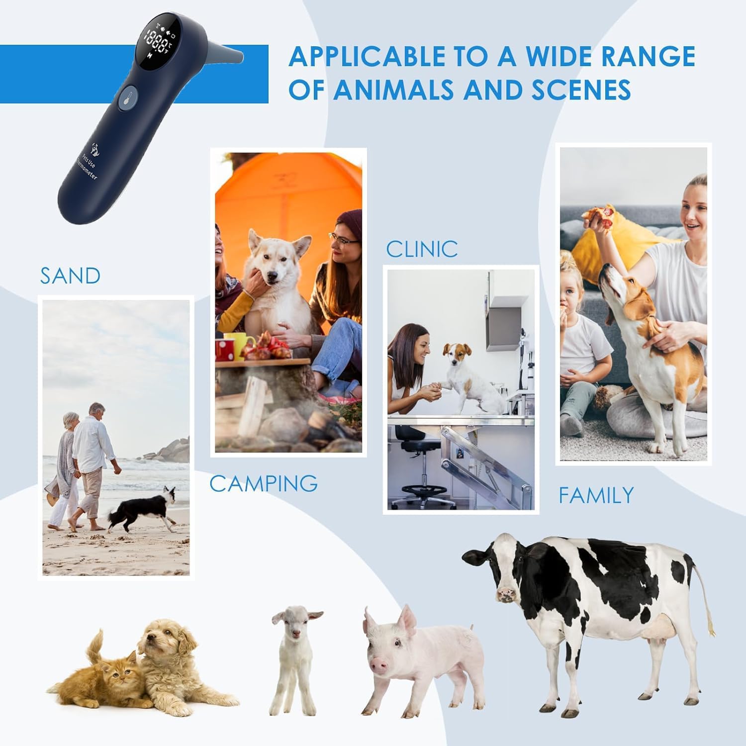 Termometro auricolare per animali domestici 2023NEW, sonda lunga per condotto uditivo per animali domestici, conversione ℃/℉ e pulsante dedicato per il cambio del suono, veloce e preciso