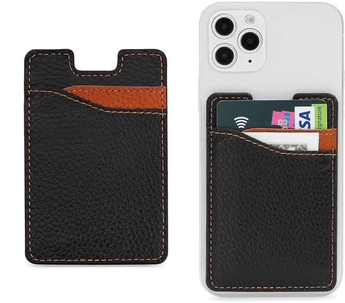 ClickCase Unisex Adult Grainy Leather Metro, Credit Card Holder For Back Of Mobile Phone Or Case, Adhesive Sleeves Stick On Pocket Wallet Case For Iphone 11 Pro Max (Black)