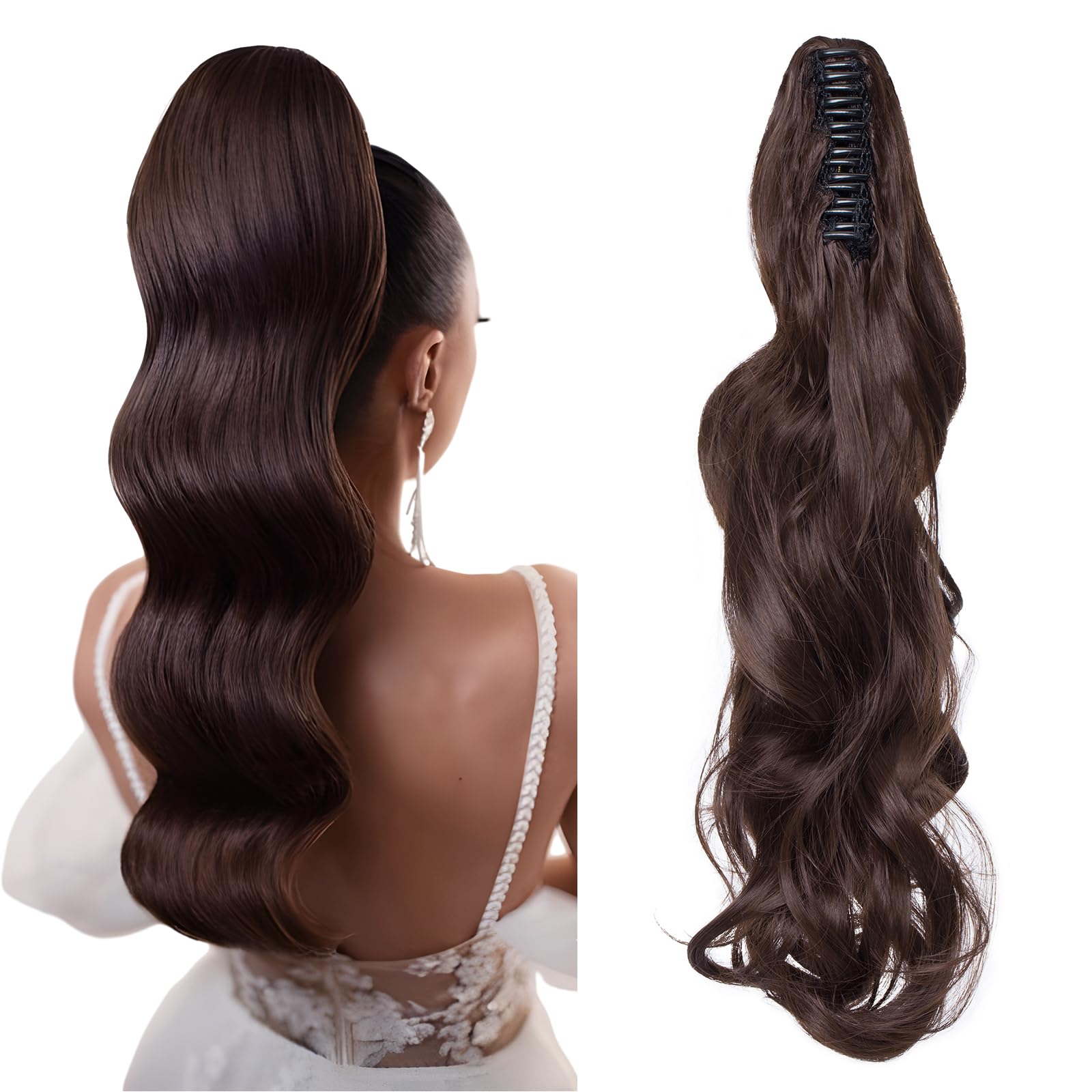 TESS 18 Inch Claw Clip Ponytail Hair Extensions Curly Wavy Ponytail Extension #Light Brown Hair Extension for Women 140g