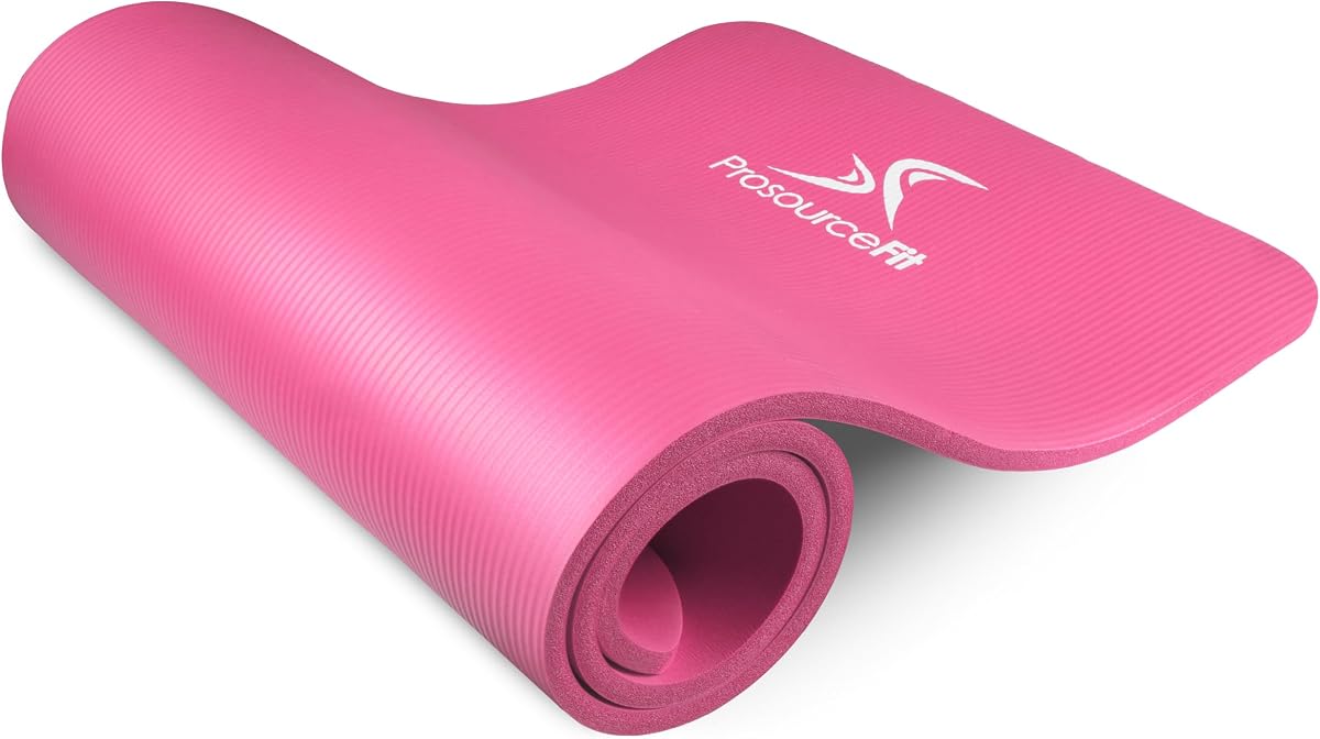 ProsourceFit Extra Thick Yoga and Pilates Mat 1/2” (13mm) or 1" (25mm), 71-inch Long High Density Exercise Mat with Comfort Foam and Carrying Strap