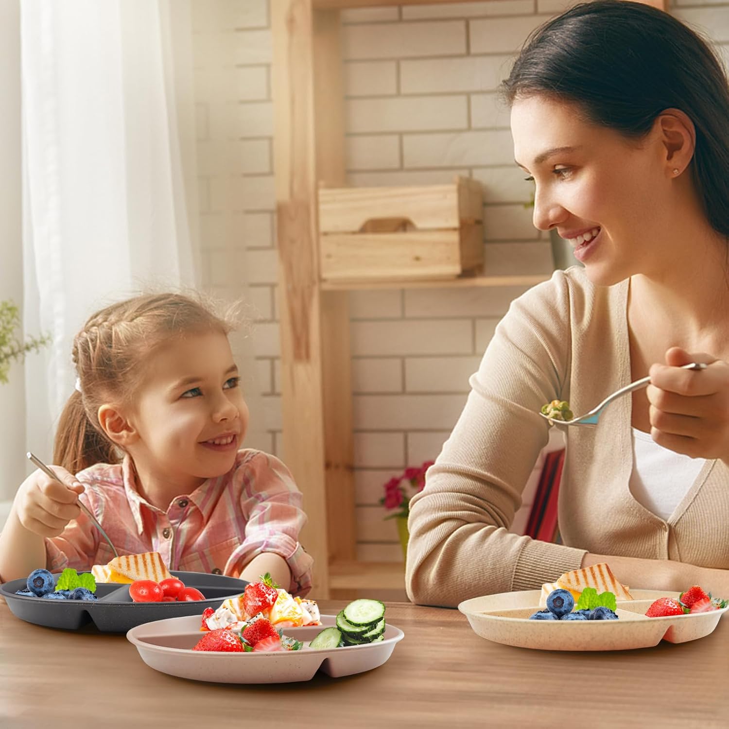 greenandlife 9 Inch 4PCS Unbreakable Portion Control Plates, Divided Plates for Kids Adults, Dishwasher & Microwave Safe Compartment Plate, Lightweight Reusable Wheat Straw Plate, BPA Free - Image 7