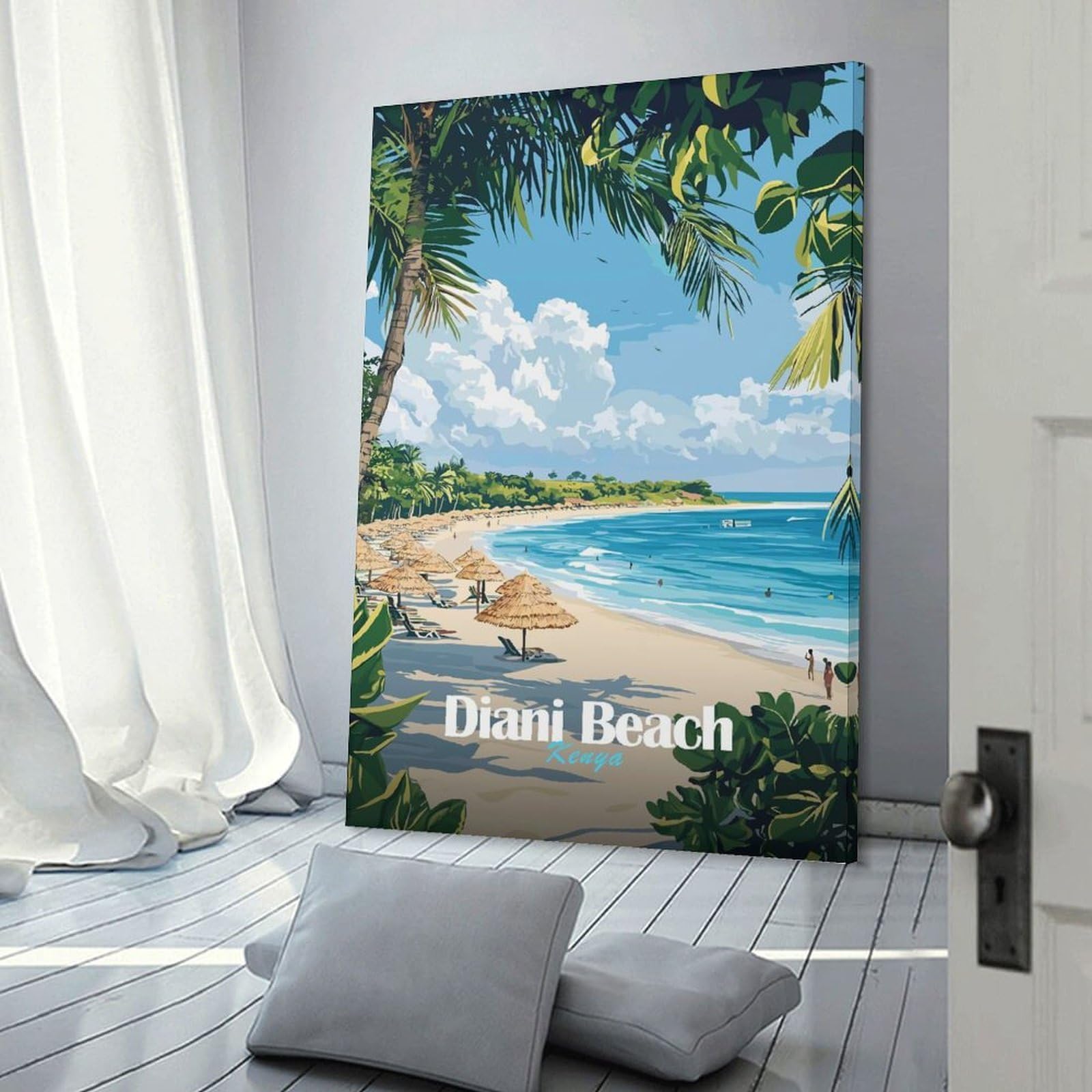 Junmoney Home Decor Wall Art Diani Beach Kenya, 16x24inch(40x60cm), for New Homes, Bedrooms Or Workspaces, Decorative Present for New Homes