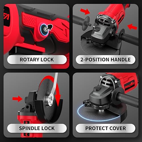 Miniatura 5 de Amoladora angular inalámbrica de 4-1/2", amoladora angular sin escobillas de 12000 RPM, amoladora angular eléctrica con 2 * baterías de 4.0Ah y 3