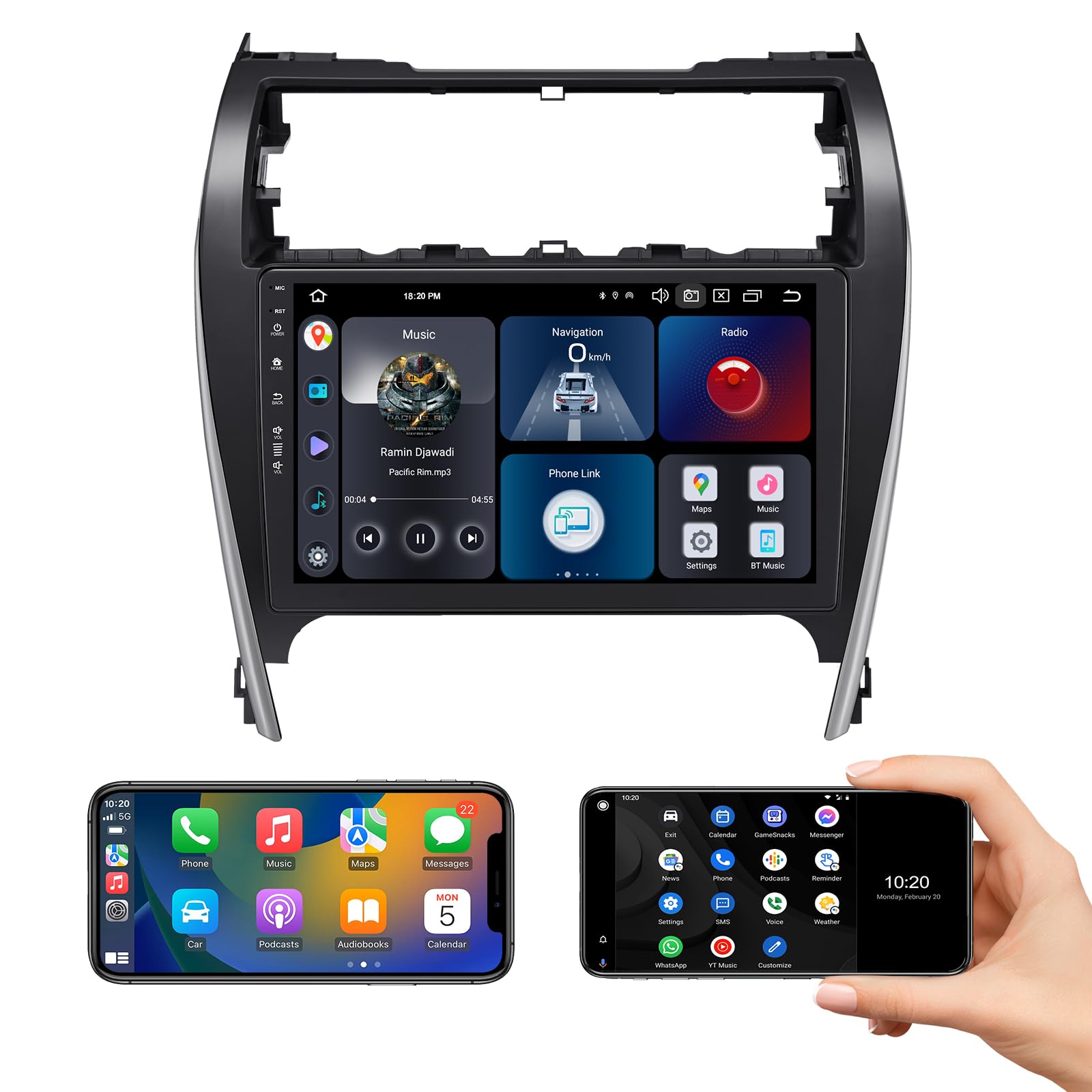 Roadanvi 8G+128G Android Car Stereo for Toyota Camry 2012 2013 2014 Wireless Carplay Android Auto Car Radio GPS Navigation Bluetooth QLED Touch Screen