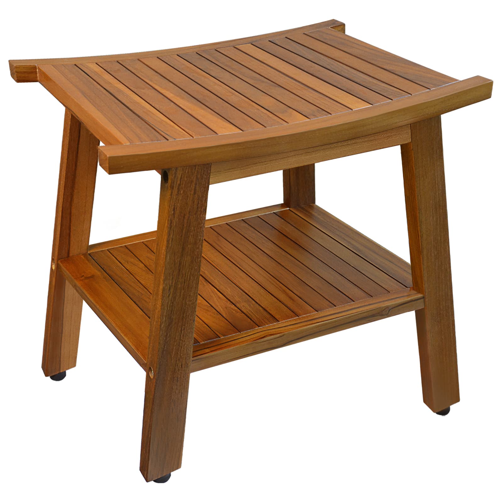 Teak Shower Bench, Teak Shower Stool, 20" Sturdy Waterproof Stool with Shelf Foot Stool & Shower Shelf for Your Bathroom. Suitable for Both Indoor and Outdoor, Nander Stool, Assembly Required