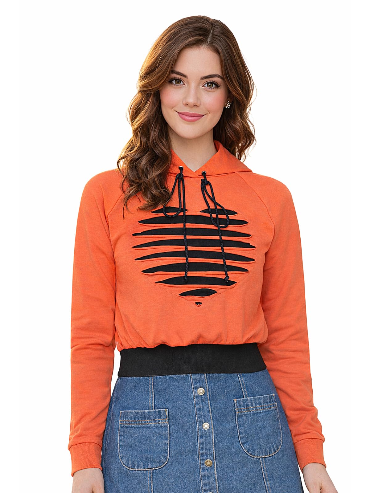 martini get high ! Martini Women Sweatshirt | Cotton Poly Terry | Hooded | Warm | Winter Hoodie | Stylish Crop (Orange, Size : XS to L)-picture-14