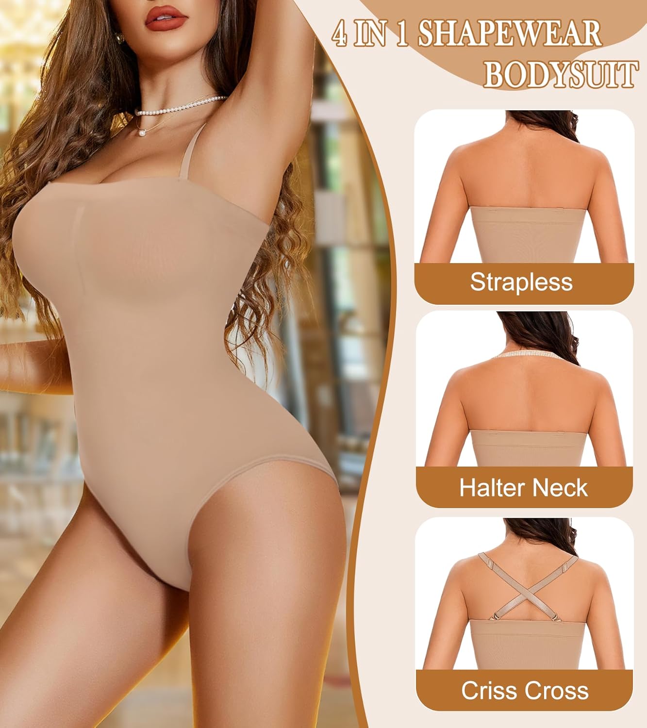 Strapless Shapewear Bodysuit - Tummy Control & Seamless Tank Top for Women, Nude, Large - Image 4