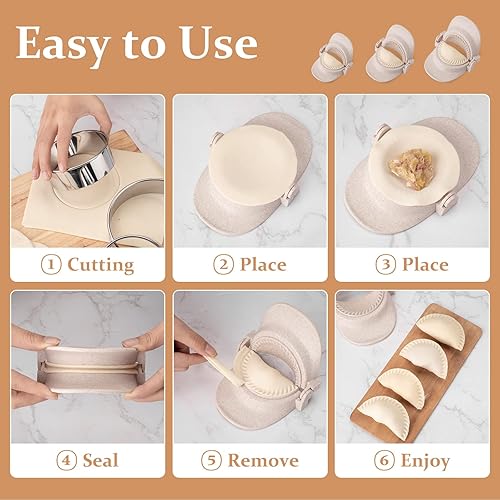 Miniatura 3 de JAZORR Juego de moldes para hacer dumpling Maker Empanadas con cortador de masa de anillo y cuchara de relleno para hacer calcomanías de ollas,
