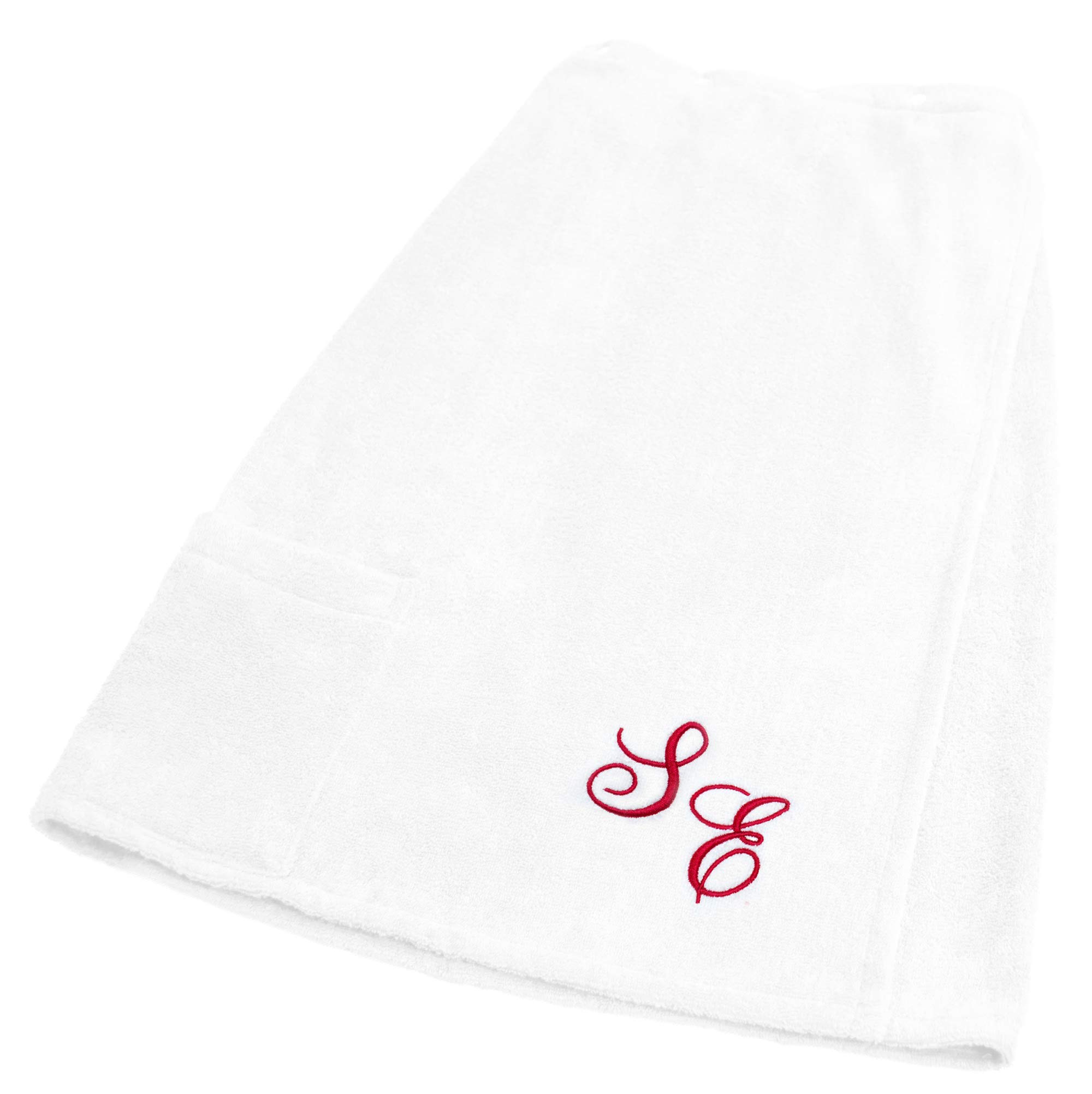 Lashuma Framsohn Saunatuch Fun Sarong Saunakilt für die Dame, Farbe Rein - Weiß, Bestickt mit Ihrem Wunsch Monogramm Pink