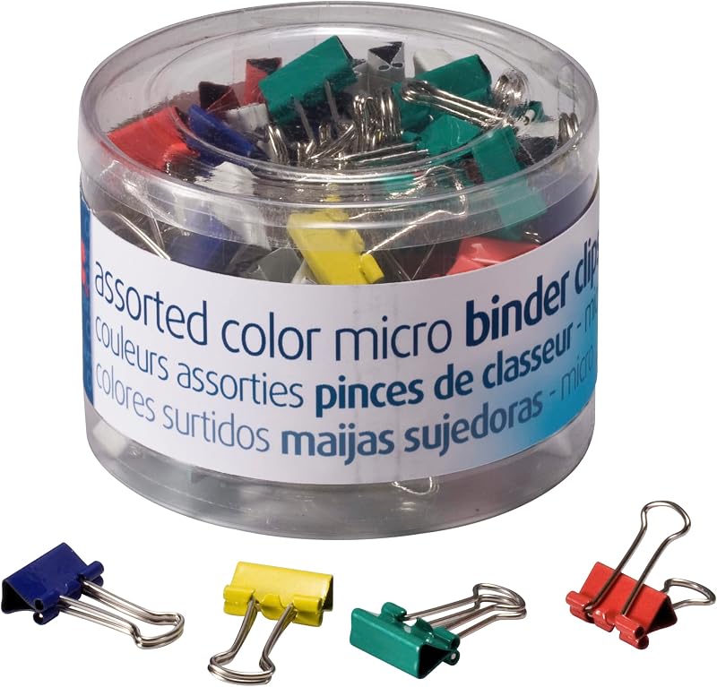 Micro Binder Clips, Assorted Colors, 100 Clips per Tub (31023)