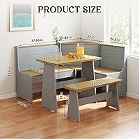 Vista 4 de Breakfast Nook Corner Dining Table Kitchen Bench Chair Set, Space-Saving 3-5 People Seat Reversible L-Shape for Family Home Grey Wood
