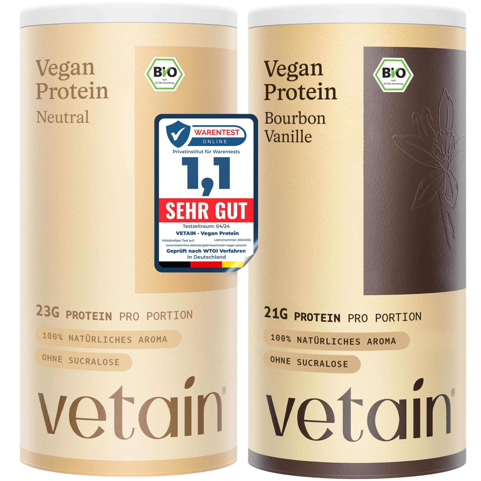 VETAIN Vegan Protein Pulver - 20g Protein pro Portion - 1.2kg Eiweißpulver - Aus 5 pflanzlichen Proteinquellen - Ohne Sucralose - laborgeprüft & produziert in Deutschland