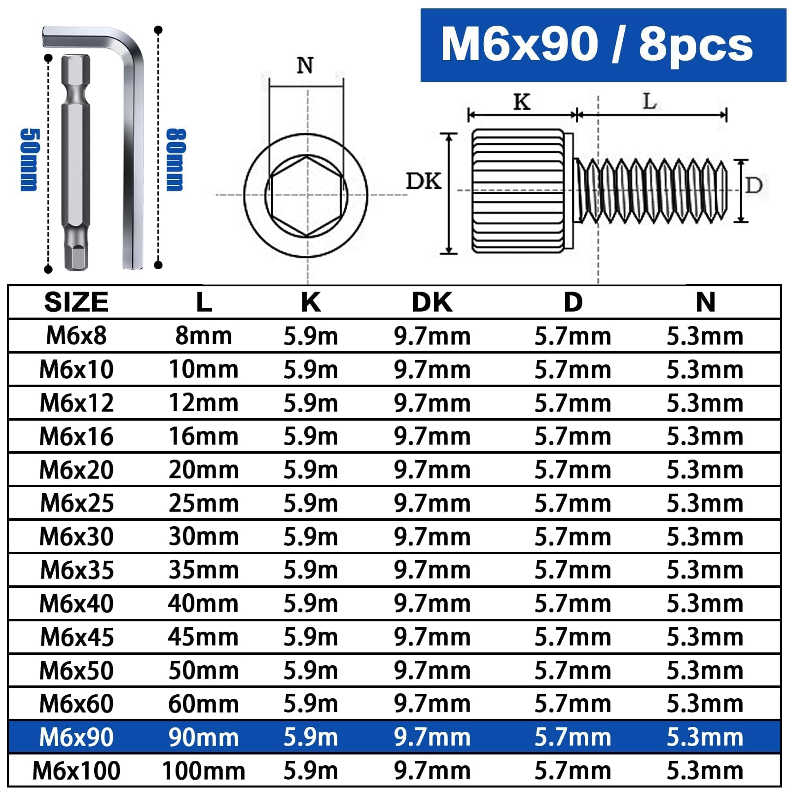 TXXATX M6 Screws Allen Socket Head Cap Screws M6x90 mm - Image 2