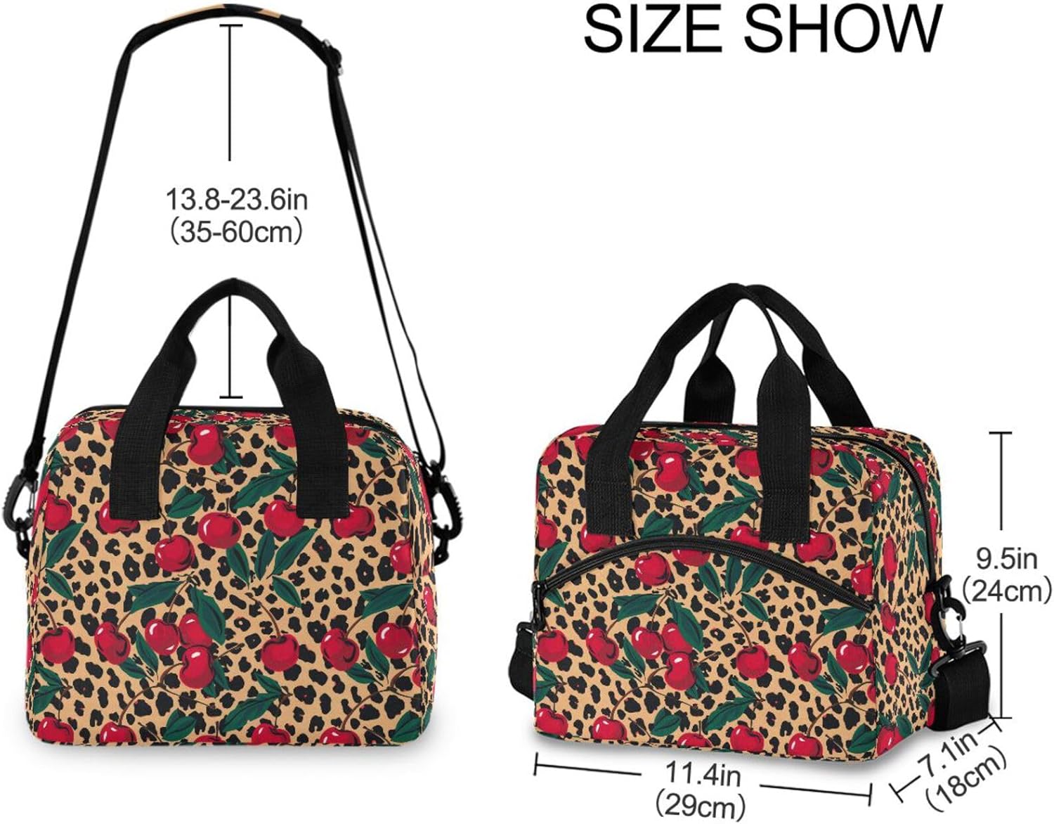 ALAZA Vintage Cherry Leopard Spots Insulated Lunch Bag Women Men Portable Reusable Cooler Lunch Tote Bag for Work Office Picnic College