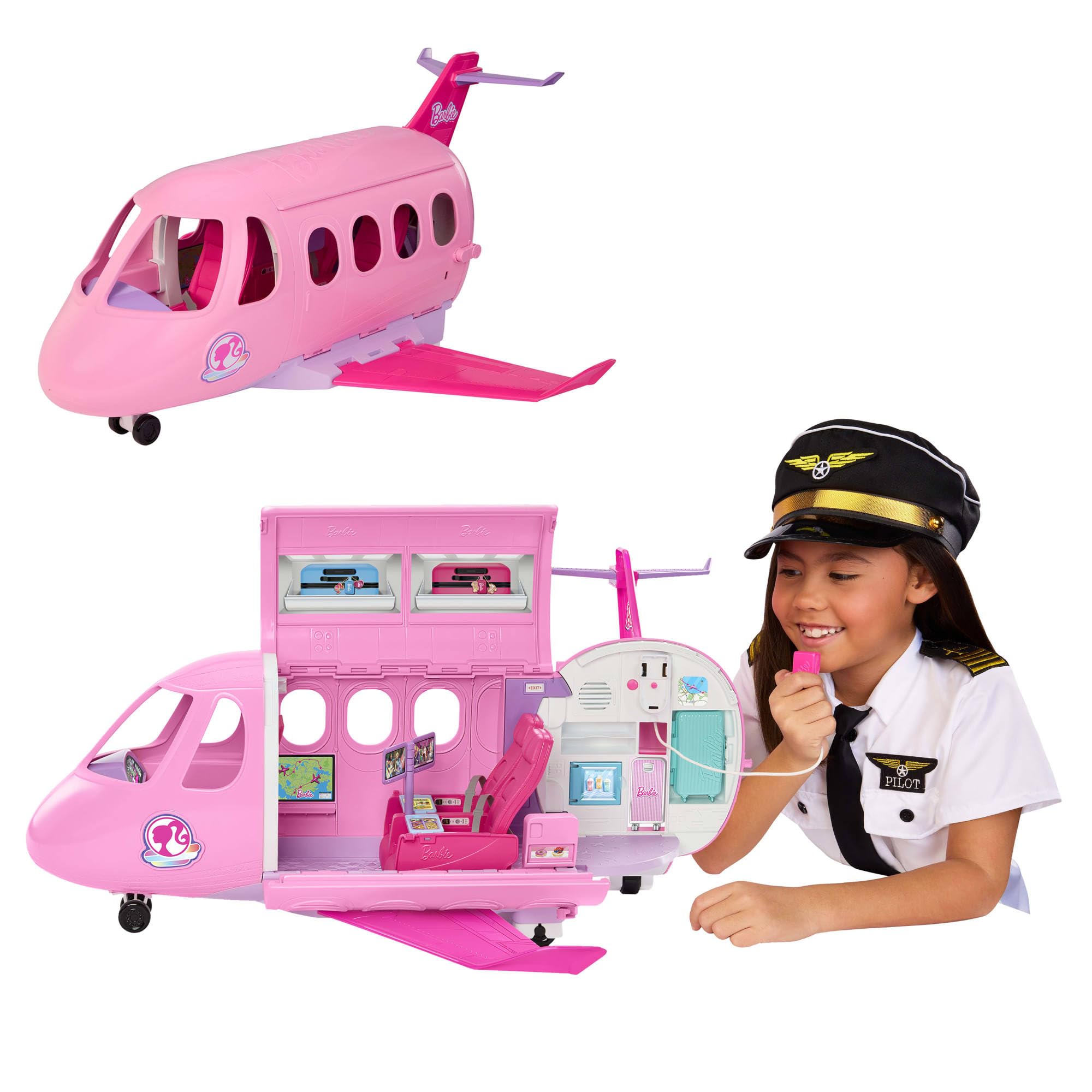 Barbie Dream Land Aereo dei Sogni | Microfono funzionante con 5 suoni, 3 aree gioco e 14 accessori, JLW92