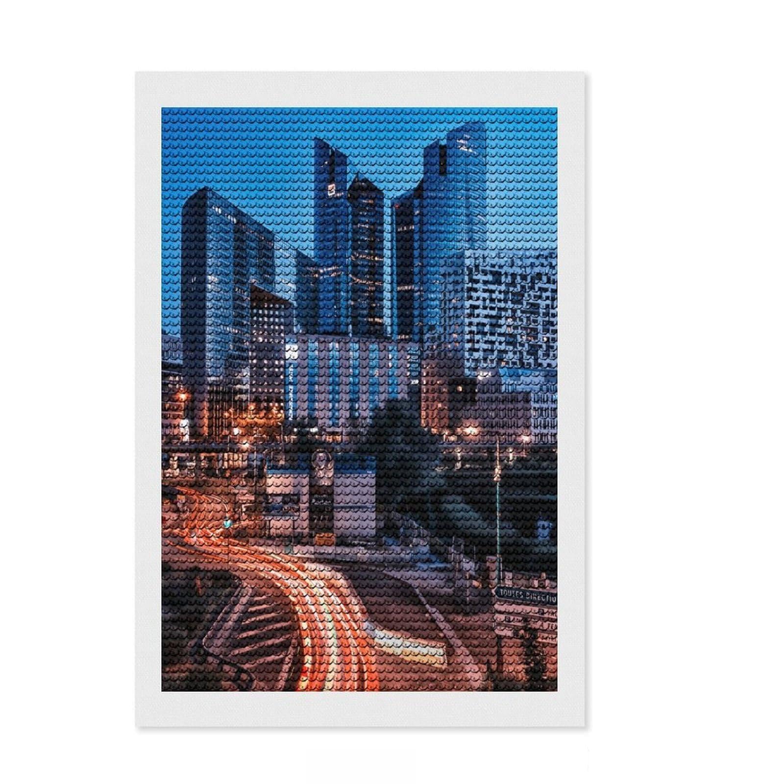 Junmoney La Defense At Dusk Diamond Painting Kit 8"x12", Living Room Decor, for Beginners, Easy Handmade Project, Gift Idea, Adhesive Canvas