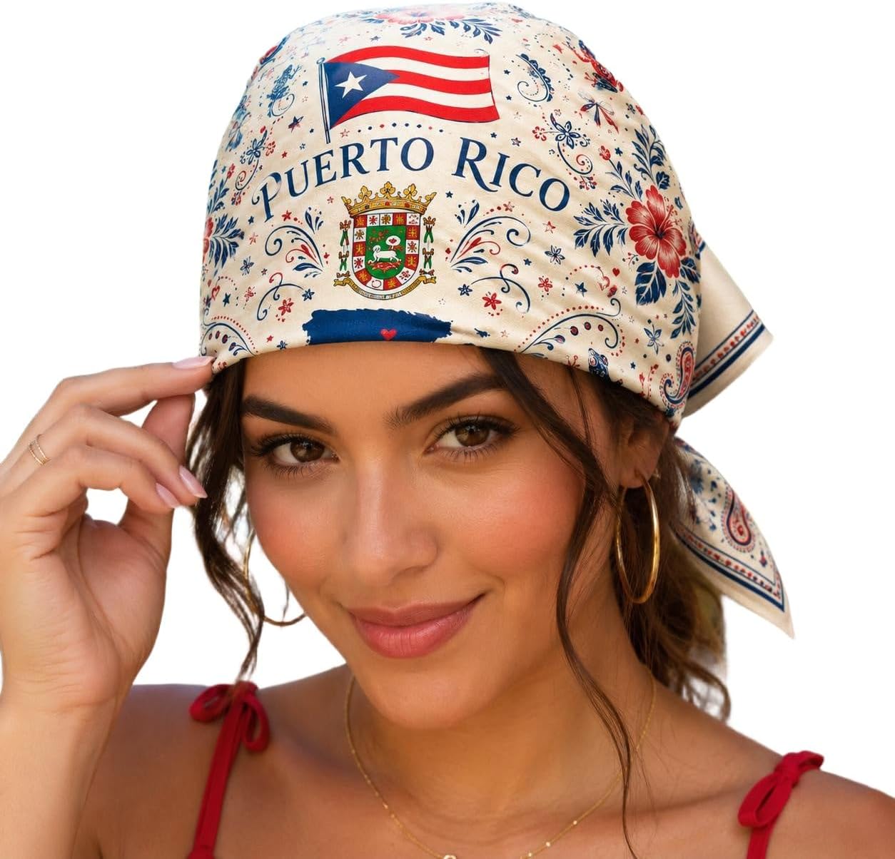 Puerto Rico Satin Hair Scarf for Women, Puerto Rican Bandana Square Head Wrap, Soft Neck Scarf for Hair or Bag, Fiesta Outfit