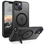 DOMAVER Magnetic For iPhone 13/14 Case with Stand, [Built-in Invisible Kickstand][Compatible with MagSafe] Slim Translucent Matte Shockproof Protective Phone Cover for iPhone 13/14 6.1”, Black