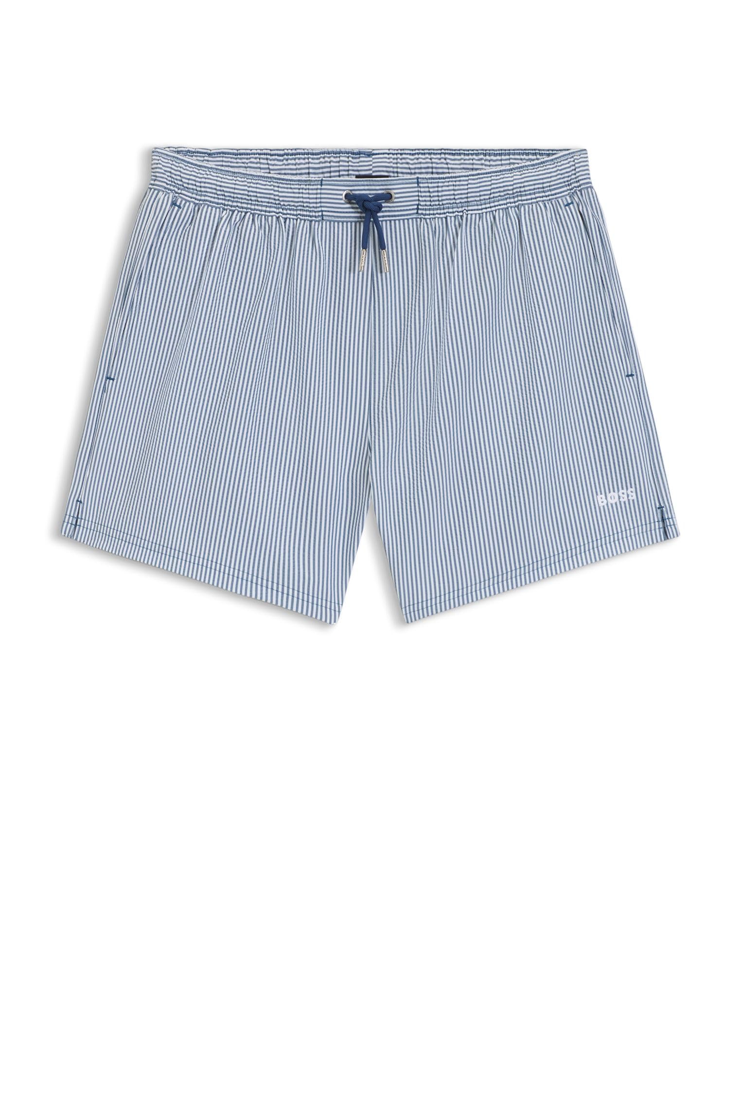 BOSS Mens Velvetfish Swim Shorts in Seersucker Fabric with Embroidered Logo